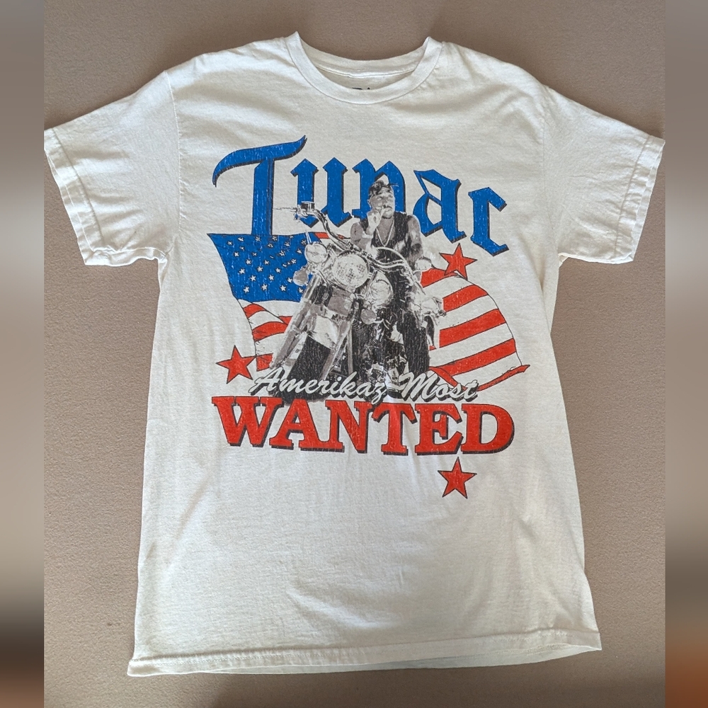 White Graphic T-Shirt with Blue and Red Print